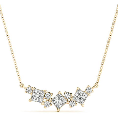 Yellow gold Princess Cut V-Shape Diamond Pendant with Four-Prong Setting