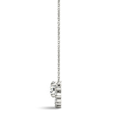 White gold Round Cluster Diamond Pendant with Prong Setting
