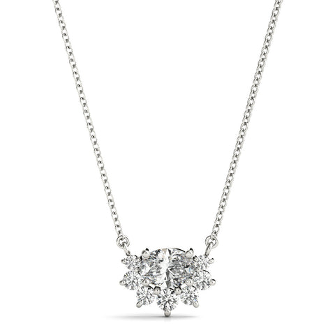 White gold Oval Diamond Cluster Pendant with Prong Setting