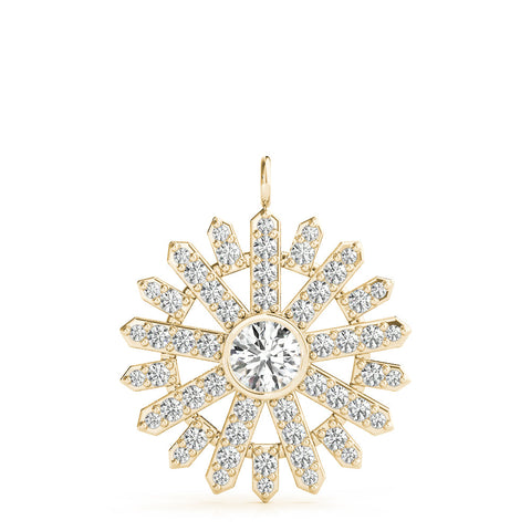 Yellow gold Round Diamond Snowflake Pendant with Pavé Setting