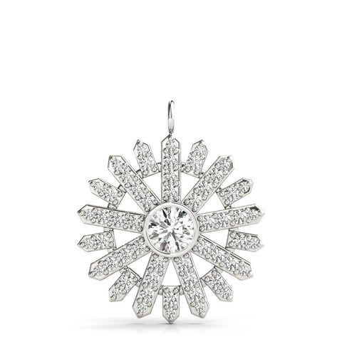 White gold Round Diamond Snowflake Pendant with Pavé Setting