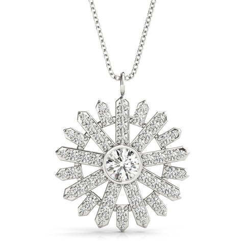 White gold Round Diamond Snowflake Pendant with Pavé Setting