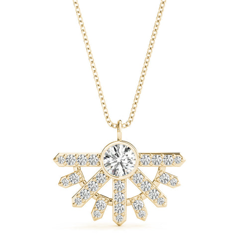 Yellow gold Round Brilliant Halo Fan Pendant