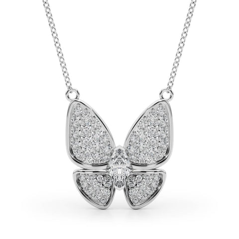 White gold Pavé Oval Prong Butterfly Pendant