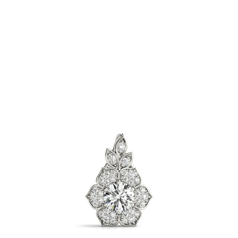 White gold Round Brilliant Flower Cluster Pendant with Prong Setting