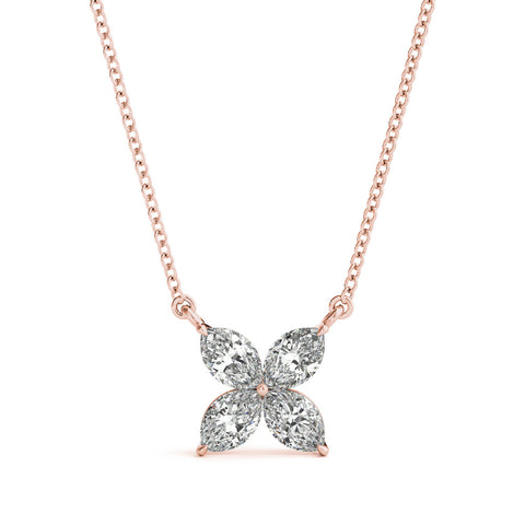 Rose gold Four-Prong Marquise Diamond Flower Pendant