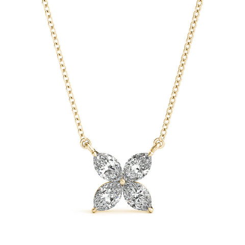 Yellow gold Four-Prong Marquise Diamond Flower Pendant