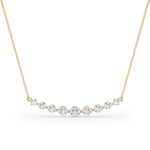 Yellow gold Round Diamond Graduated Bar Necklace with Prong Setting
