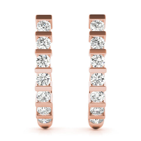 Rose gold Round Diamond Channel-Set Hoop Earrings with Bar Prong Setting