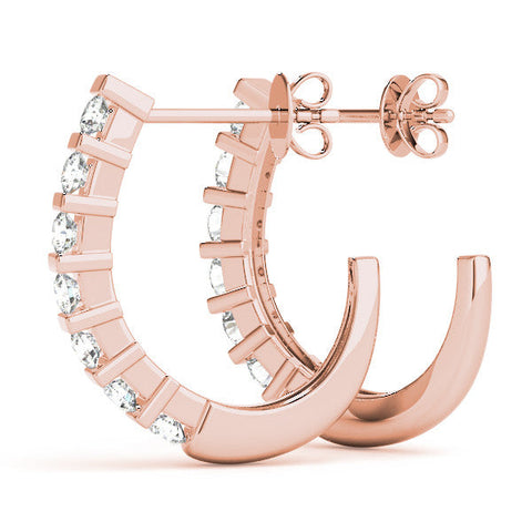 Rose gold Round Diamond Channel-Set Hoop Earrings with Bar Prong Setting