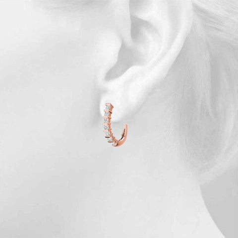 Rose gold Round Diamond Channel-Set Hoop Earrings with Bar Prong Setting