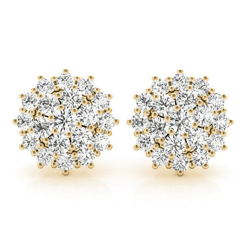 Yellow gold Cluster Diamond Round Stud Earrings with Basket Setting