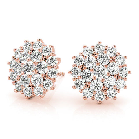 Rose gold Cluster Diamond Round Stud Earrings with Basket Setting