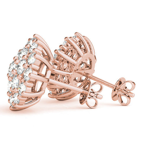 Rose gold Cluster Diamond Round Stud Earrings with Basket Setting