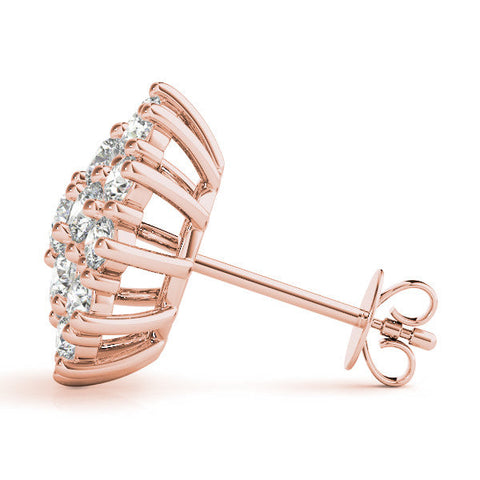 Rose gold Cluster Diamond Round Stud Earrings with Basket Setting