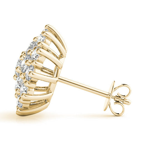 Yellow gold Cluster Diamond Round Stud Earrings with Basket Setting
