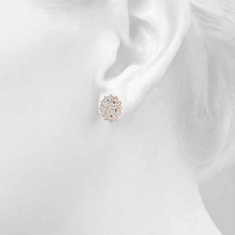 Rose gold Cluster Diamond Round Stud Earrings with Basket Setting