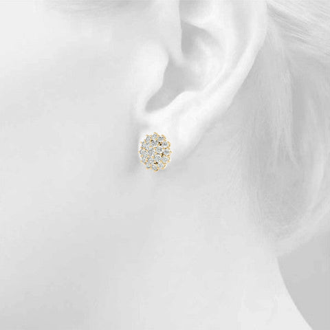 Yellow gold Cluster Diamond Round Stud Earrings with Basket Setting