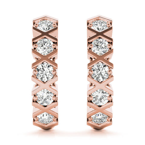 Rose gold Round Diamond Criss-Cross Prong Hoop Earrings