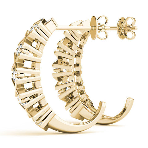 Yellow gold Round Diamond Criss-Cross Prong Hoop Earrings