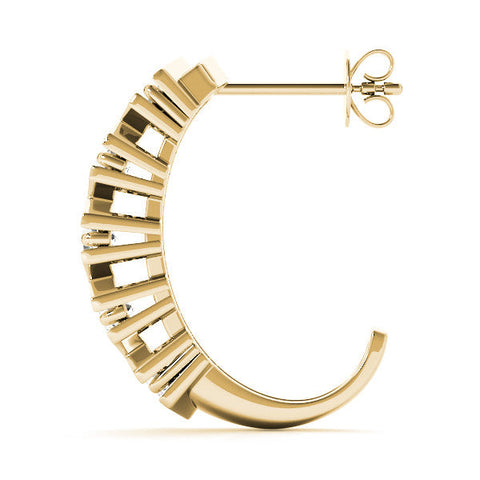 Yellow gold Round Diamond Criss-Cross Prong Hoop Earrings