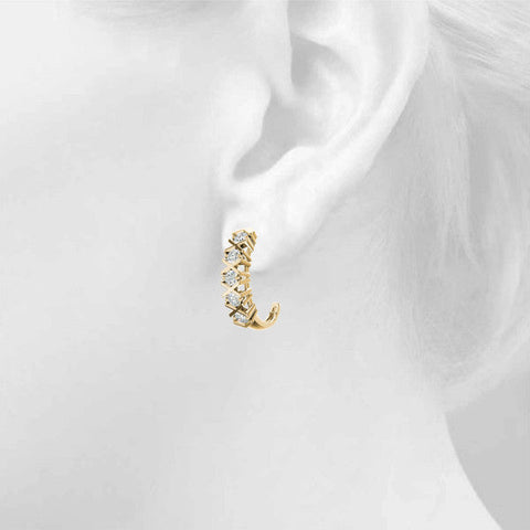 Yellow gold Round Diamond Criss-Cross Prong Hoop Earrings
