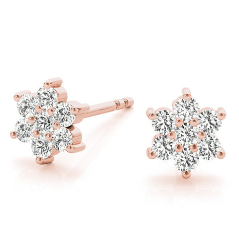 Yellow gold Cluster Round Diamond Stud Earrings with Butterfly Backing