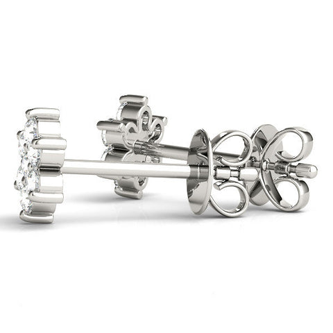 White gold Cluster Round Diamond Stud Earrings with Butterfly Backing