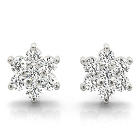 White gold Cluster Round Diamond Stud Earrings with Butterfly Backing