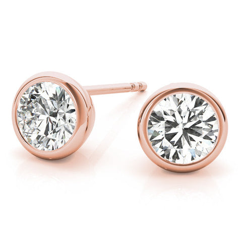 Rose gold Bezel Set Round Diamond Stud Earrings with Push Back