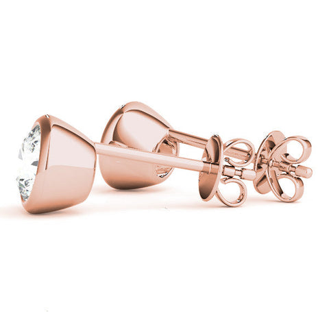 Rose gold Bezel Set Round Diamond Stud Earrings with Push Back