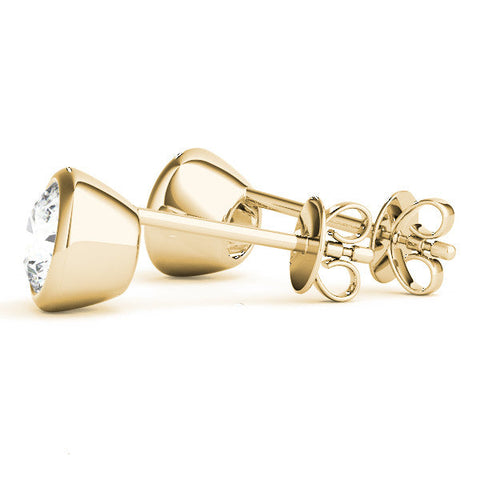 Yellow gold Bezel Set Round Diamond Stud Earrings with Push Back