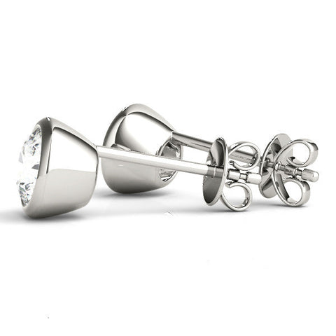 White gold Bezel Set Round Diamond Stud Earrings with Push Back