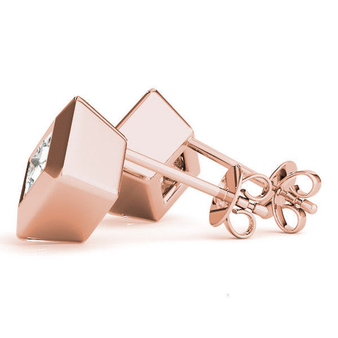 Rose gold Princess Cut Bezel Set Diamond Stud Earrings