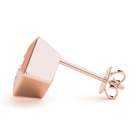 Rose gold Princess Cut Bezel Set Diamond Stud Earrings