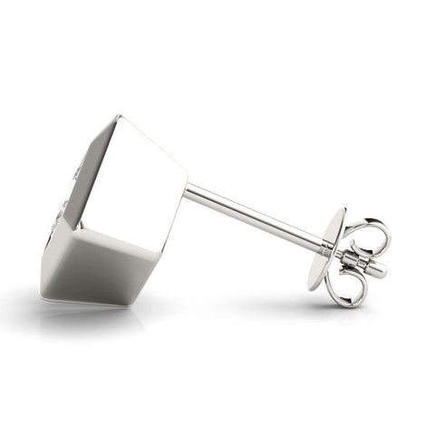 White gold Princess Cut Bezel Set Diamond Stud Earrings