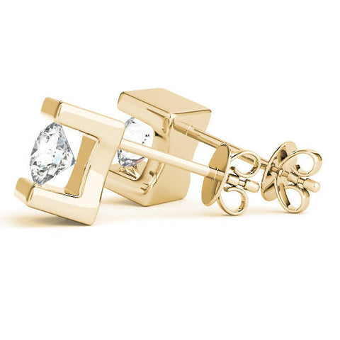 Yellow gold Bar Set Round Diamond Stud Earrings in White Gold