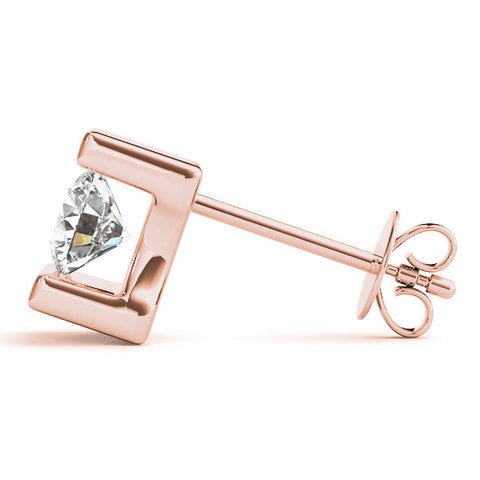 Rose gold Bar Set Round Diamond Stud Earrings in White Gold