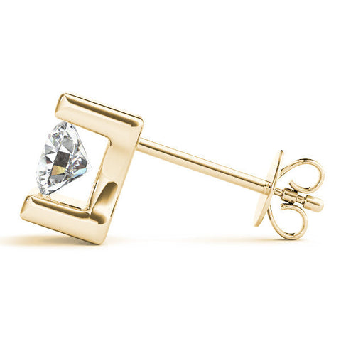 Yellow gold Bar Set Round Diamond Stud Earrings in White Gold