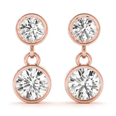 Rose gold Bezel-Set Round Cut Drop Earrings with Post Back