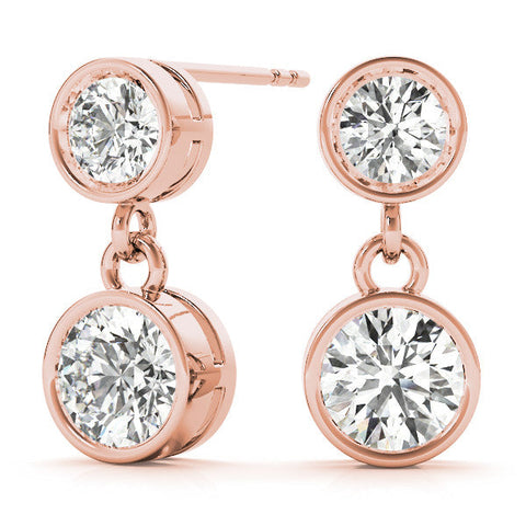 Rose gold Bezel-Set Round Cut Drop Earrings with Post Back