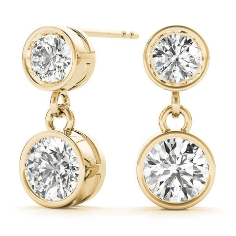 Yellow gold Bezel-Set Round Cut Drop Earrings with Post Back