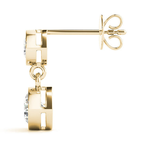 Yellow gold Bezel-Set Round Cut Drop Earrings with Post Back