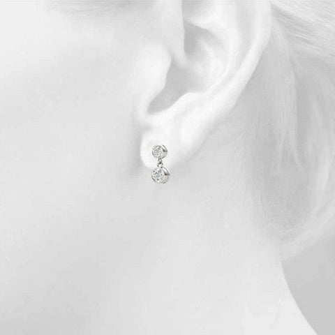 White gold Bezel-Set Round Cut Drop Earrings with Post Back