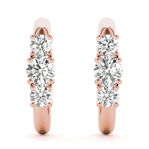 Rose gold Round Brilliant Diamond U-Hoop Earrings with Prong Setting
