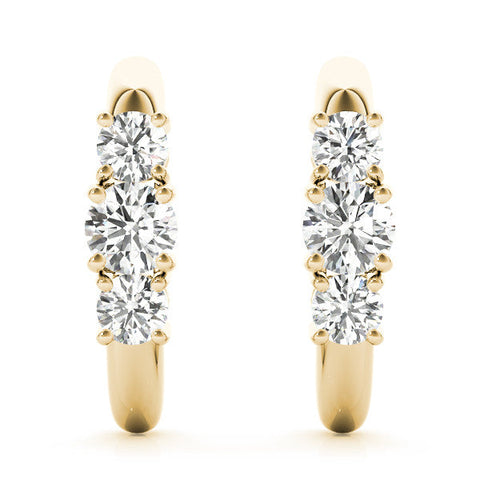 Yellow gold Round Brilliant Diamond U-Hoop Earrings with Prong Setting