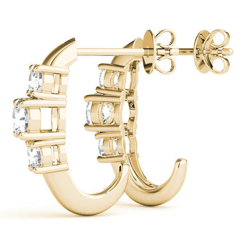 Yellow gold Round Brilliant Diamond U-Hoop Earrings with Prong Setting