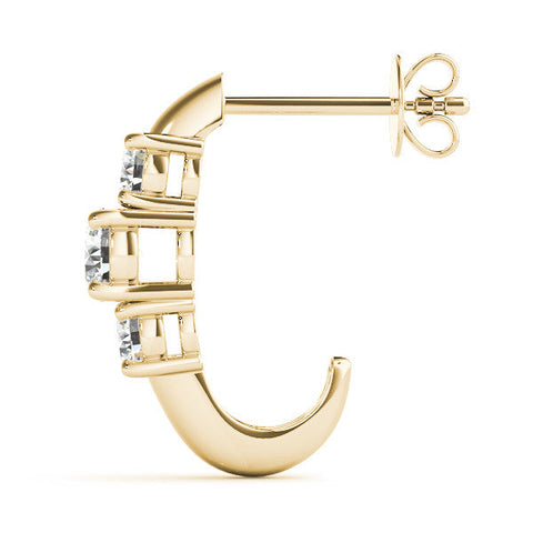 Yellow gold Round Brilliant Diamond U-Hoop Earrings with Prong Setting