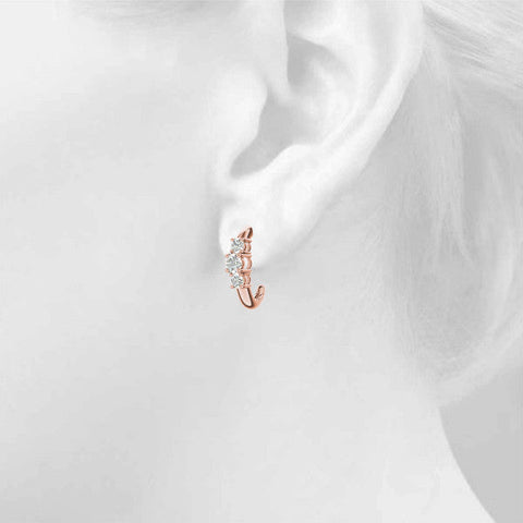 Rose gold Round Brilliant Diamond U-Hoop Earrings with Prong Setting