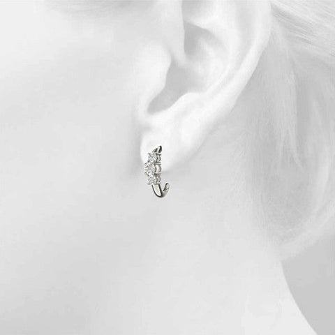 White gold Round Brilliant Diamond U-Hoop Earrings with Prong Setting